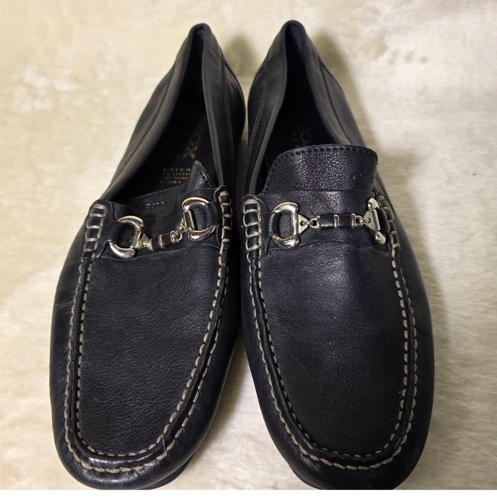 Geox Respira Bit Loafers Black Leather Driving Mocs Mens 45 12 Excellent